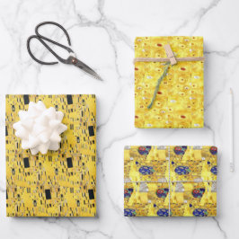 Hoja De Papel De Regalo Patrones de oro amarillo de Gustav Klimt cuadrados