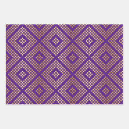 Hoja De Papel De Regalo Patrones de Punto Dorado en Púrpura Real