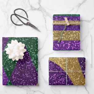 Hoja De Papel De Regalo Patrones de purpurina de Mardi Gras púrpura amaril