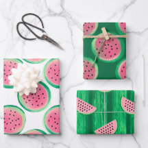 Patrones de sandía en acuarela rosa y verde