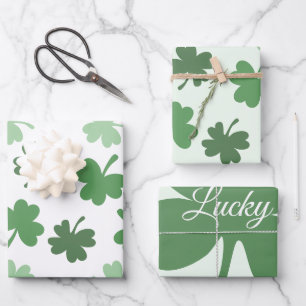 Hoja De Papel De Regalo Patrones de Shamrock verde Día de San Patricio