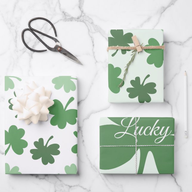 Hoja De Papel De Regalo Patrones de Shamrock verde Día de San Patricio (Anverso)