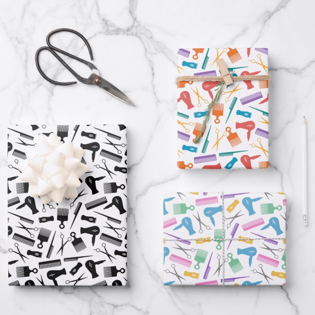 Hoja De Papel De Regalo Patrones de silueta de Barber Tools (Anverso)