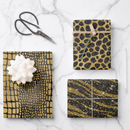 HOJA DE PAPEL DE REGALO PATRONES DE TIGRE LEOPARTE DE ALIGADOR NEGRO Y ORO