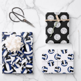 Hoja De Papel De Regalo patrones deportivos de voleibol negro azul