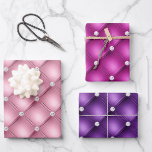 Hoja De Papel De Regalo Patrones elegantes de color rosa y morado de diama