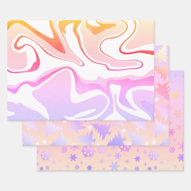 Hoja De Papel De Regalo Patrones elegantes de Navidades holográficos tritu (Set)