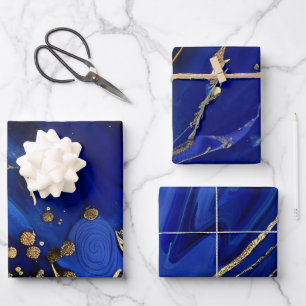 Hoja De Papel De Regalo Patrones elegantes de tinta alcohólica azul cobalt