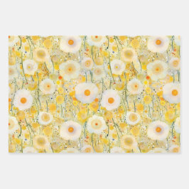 Hoja De Papel De Regalo Patrones florales amarillos Felices Diversión