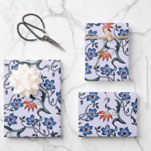 Hoja De Papel De Regalo Patrones florales azules vibrantes con enredaderas