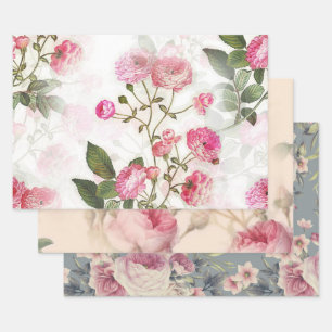 Hoja De Papel De Regalo Patrones florales de flores y Rosas rosas