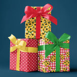 Hoja De Papel De Regalo Patrones florales de girasoles con lunares de ging<br><div class="desc">Hojas de papel de regalo de girasoles con patrones mixtos coincidentes: uno con muchos girasoles amarillos,  uno con lunares rojos y blancos,  y otro con gingham rojo con racimos de girasoles.</div>