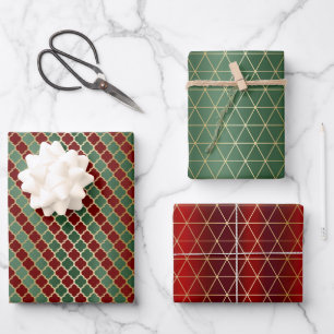Hoja De Papel De Regalo Patrones geométricos Red Gold Green