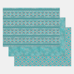 Hoja De Papel De Regalo Patrones geométricos turquesa del suroeste