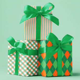 Hoja De Papel De Regalo Patrones irlandeses verdes y Naranjas del Día de S