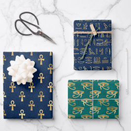 Hoja De Papel De Regalo Patrones jeroglíficos egipcios de oro