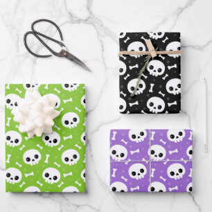 Hoja De Papel De Regalo Patrones lindos de cráneo y huesos para Halloween
