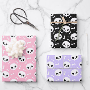 Hoja De Papel De Regalo Patrones lindos de cráneo y huesos para Halloween