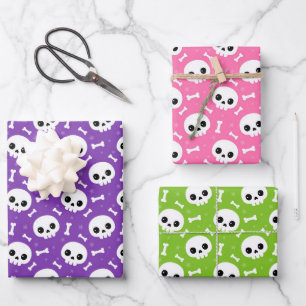 Hoja De Papel De Regalo Patrones lindos de cráneo y huesos para Halloween