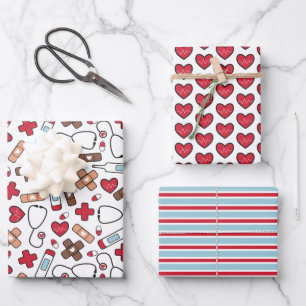 Hoja De Papel De Regalo Patrones médicos de Médica de enfermera azul rojo