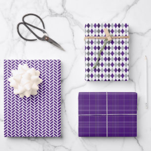 Hoja De Papel De Regalo Patrones mixtos de gris morado y plateado