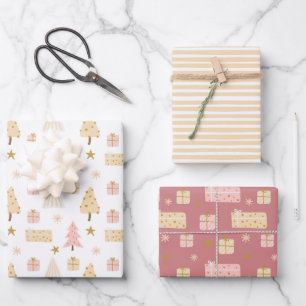 Hoja De Papel De Regalo Patrones modernos escandinavos de Navidad beige ro