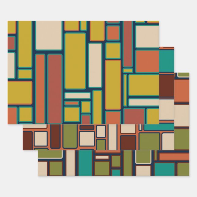 Hoja De Papel De Regalo Patrones modernos retro geométricos de medio siglo (Set)