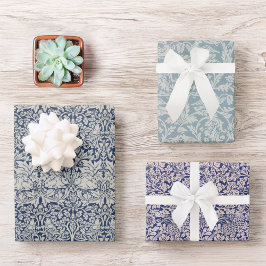 Hoja De Papel De Regalo Patrones Morris Vintage Azules Pájaros y Conejos