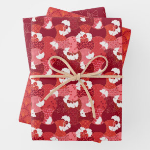 Hoja De Papel De Regalo Patrones rojos de kimono japoneses de tres
