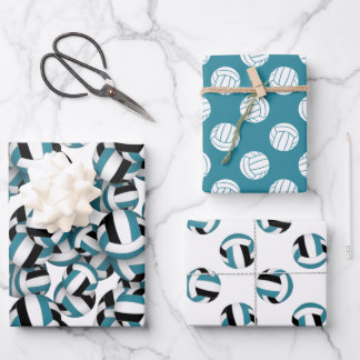 Hoja De Papel De Regalo Patrones verde azulados de voleibol negro en cualq