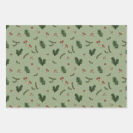 Hoja De Papel De Regalo Patrones verdes de los navidades