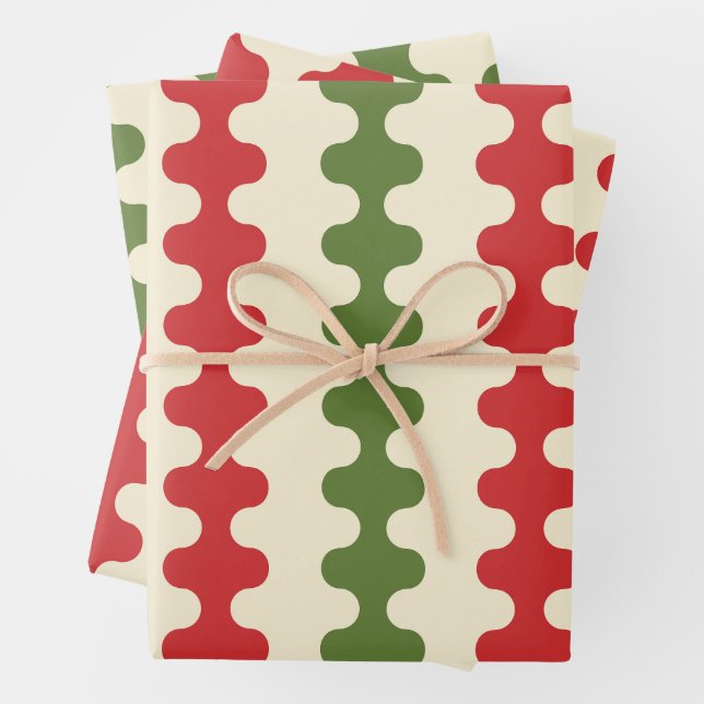 Hoja De Papel De Regalo Patrones verticales ogee de Navidad retro funky (In situ)