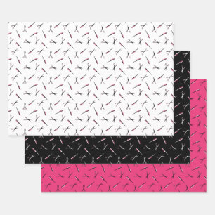 Hoja De Papel De Regalo Patronos estilísticos de pelo rosa para tijeras y
