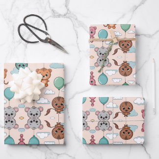 Hoja De Papel De Regalo Patterned design featuring colorful cartoon animal