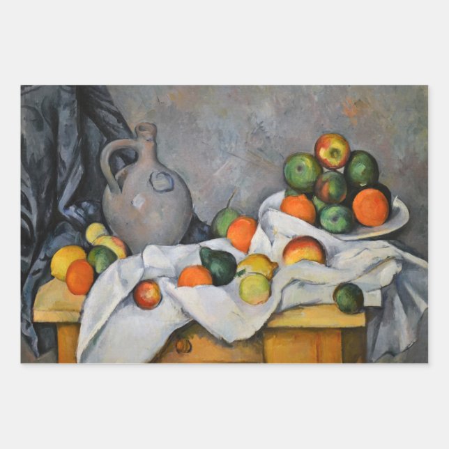 Hoja De Papel De Regalo Paul Cezanne - Curtain, Jug and Fruit Bowl (Anverso)