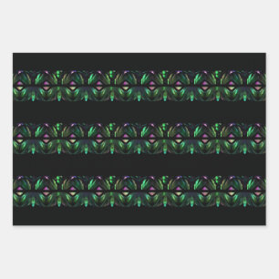 Hoja De Papel De Regalo Pavo real de rayas frescas cristal patrón negro ve