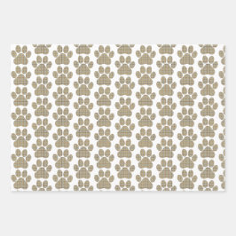 Hoja De Papel De Regalo Paw Shape Plaid Tan Dog Cat