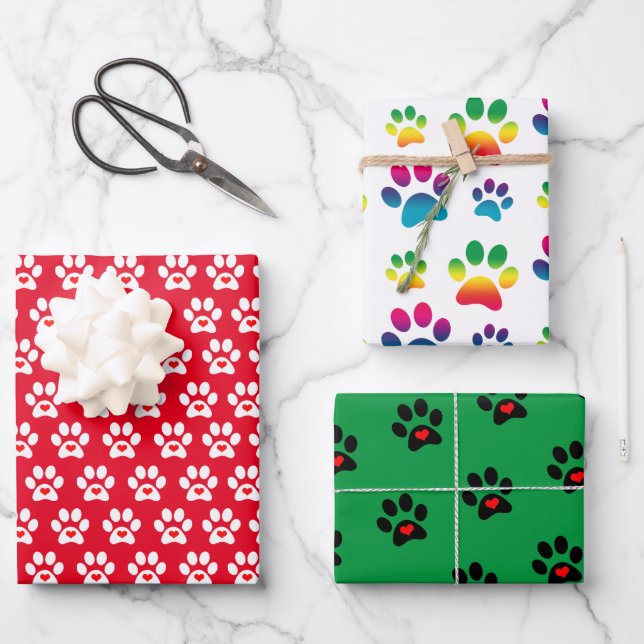 Hoja De Papel De Regalo Pawprint Dog Xmas  (Anverso)