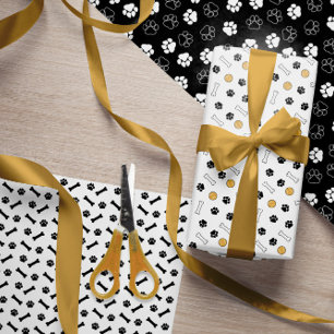 Hoja De Papel De Regalo Paws Bones Balls Black White Dog Patterns