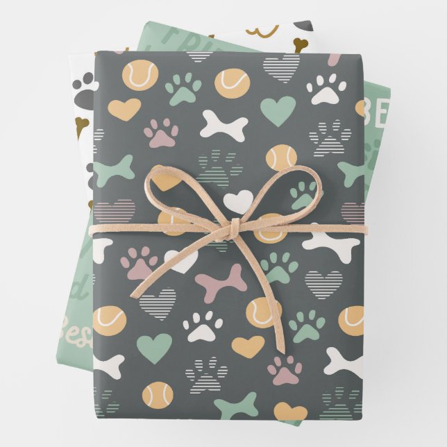 Hoja De Papel De Regalo Paws Bones Y Mejor Patrón De Amigo (In situ)