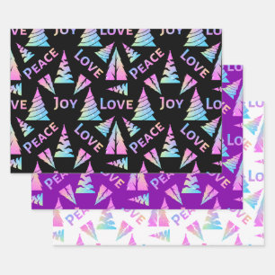 Hoja De Papel De Regalo Paz Alegría Amo Árboles de Navidad