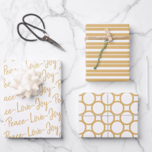 Hoja De Papel De Regalo Paz, amor, oro de alegría y Navidades blancos envu