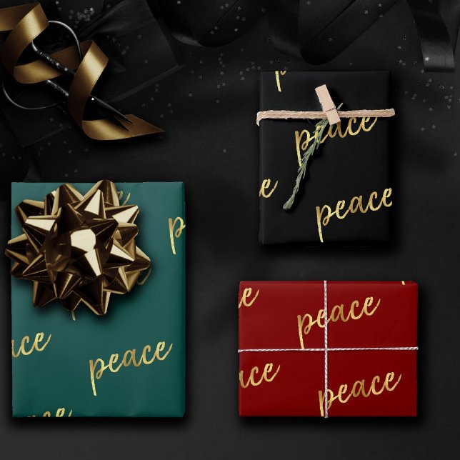 Hoja De Papel De Regalo Paz de vacaciones | Faux Relieve metalizado dorado (Subido por el creador)