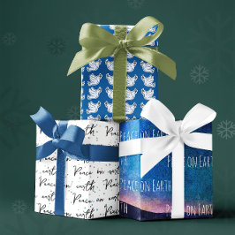 Hoja De Papel De Regalo Paz En La Tierra Azul Blanco Paloma Patrón Navidad