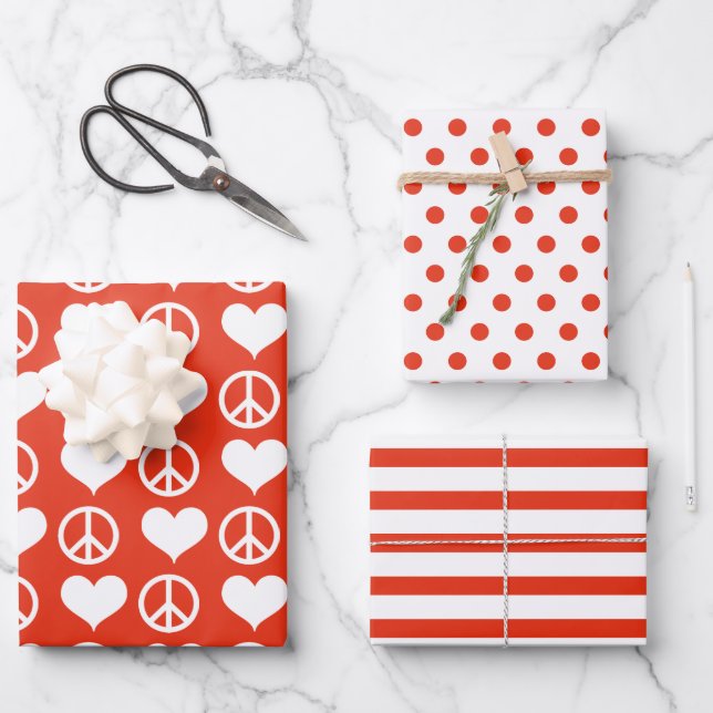 Hoja De Papel De Regalo Paz moderna + Navidades rojos de amor (Anverso)