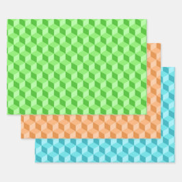 HOJA DE PAPEL DE REGALO PAZ VERDE LIME AQUA PATRONES DE CUBO GEOMÉTRICO AZ