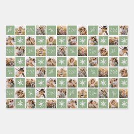 Hoja De Papel De Regalo Paz y alegría Collage de fotos de feriado verde cl