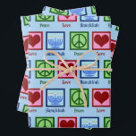 Hoja De Papel De Regalo Peace Love Hanukkah Pattern Light Blue Chanukah<br><div class="desc">Peace Love Hanukkah envolviendo papel en azul claro para una persona judía a la que le gusta celebrar Chanukah. Una señal de paz de bonito,  corazón,  y una hermosa menorah en un lindo patrón para las vacaciones.</div>