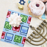 Hoja De Papel De Regalo Peace Love Hanukkah Pattern Light Blue Chanukah<br><div class="desc">Peace Love Hanukkah envolviendo papel en azul claro para una persona judía a la que le gusta celebrar Chanukah. Una señal de paz de bonito,  corazón,  y una hermosa menorah en un lindo patrón para las vacaciones.</div>