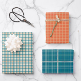 Hoja De Papel De Regalo Peach and Teal Plaid